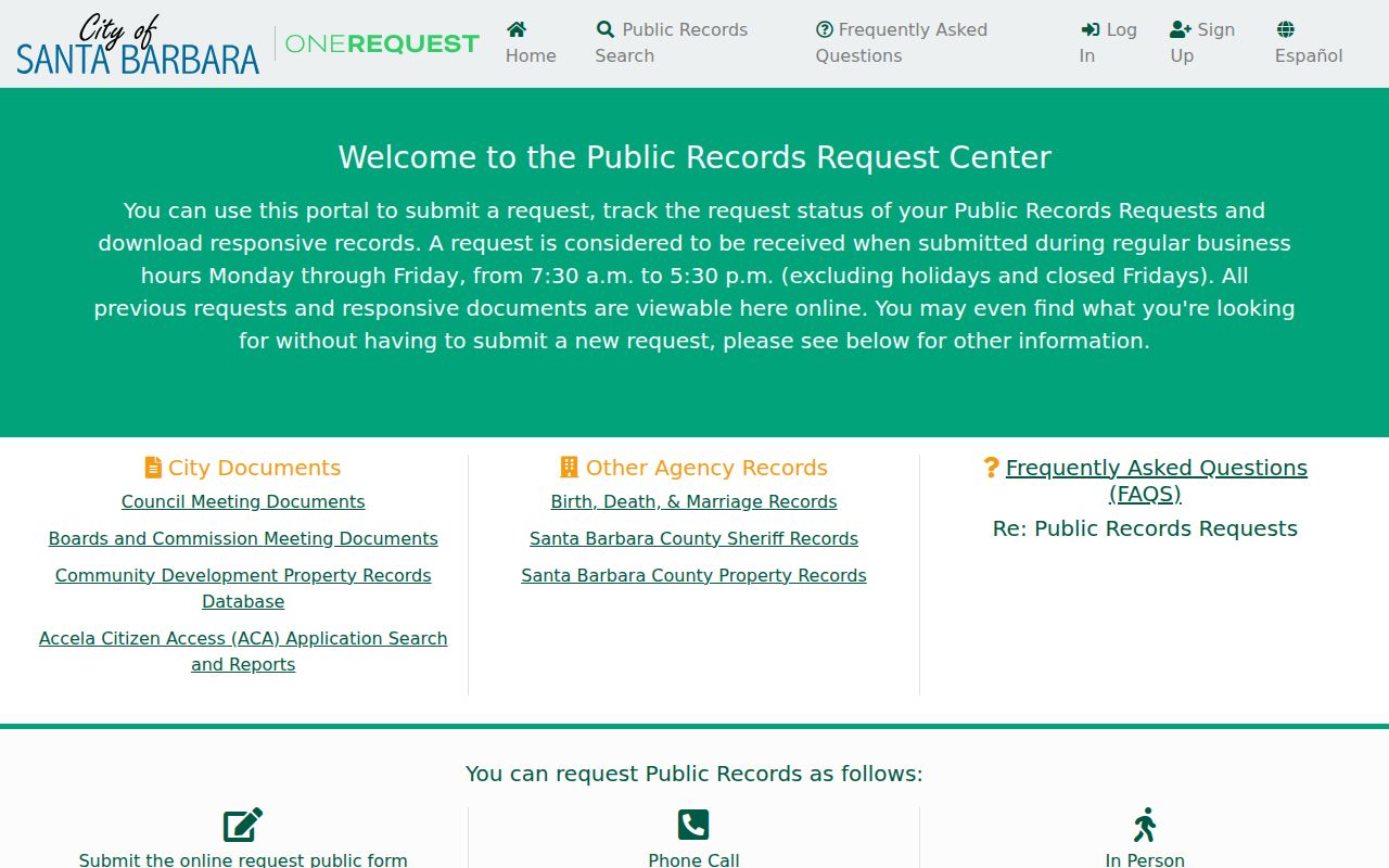 Santa Barbara residents directory OneRequest public records portal