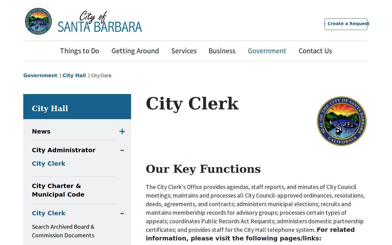 Santa Barbara residents directory City Clerk records