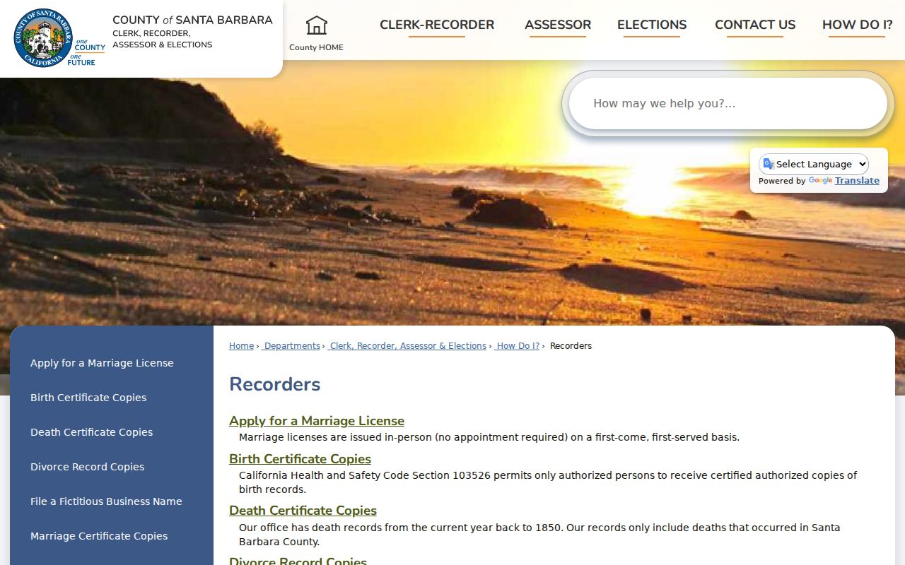 Santa Barbara residents directory County Recorder index