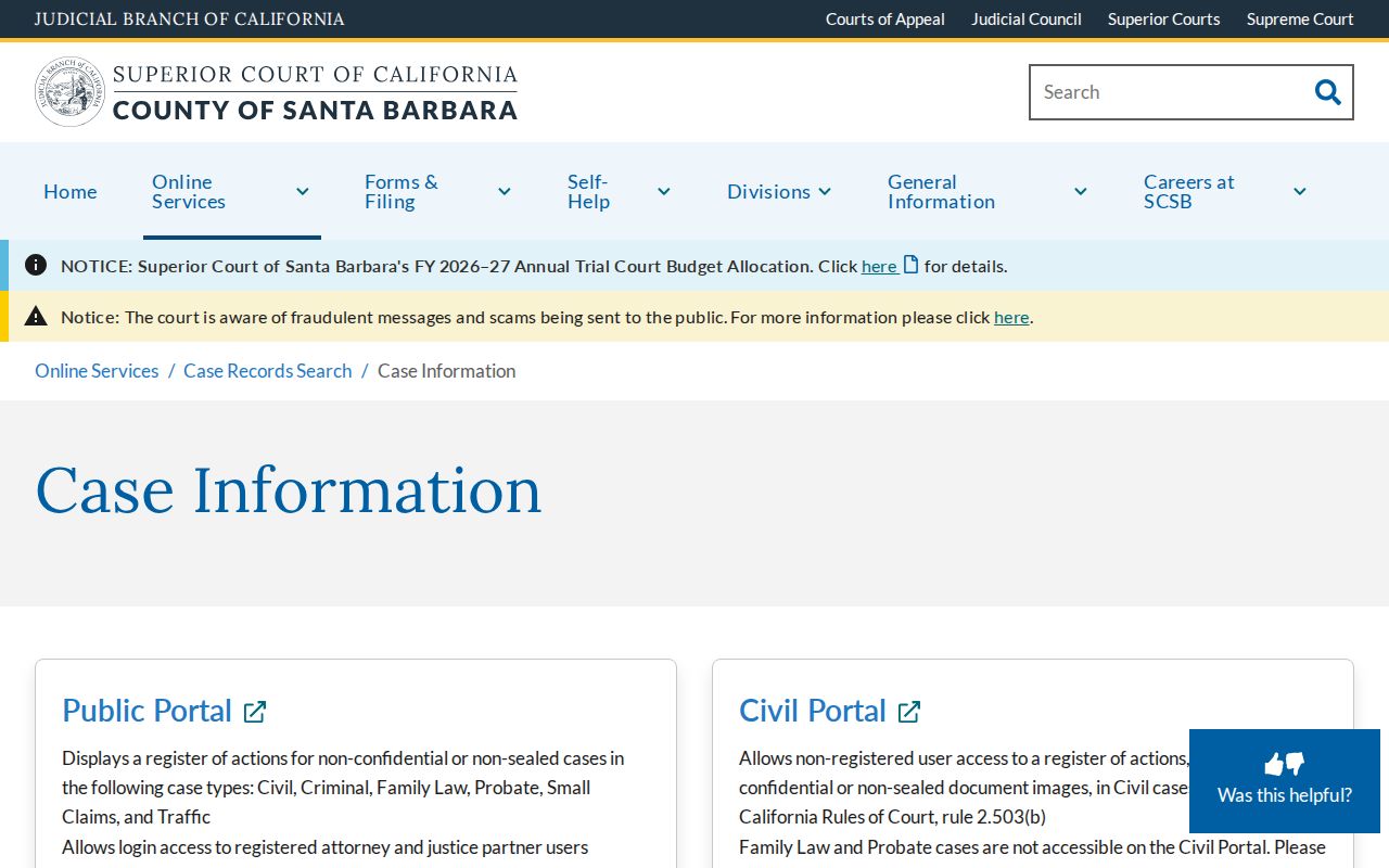Santa Barbara residents directory Superior Court search