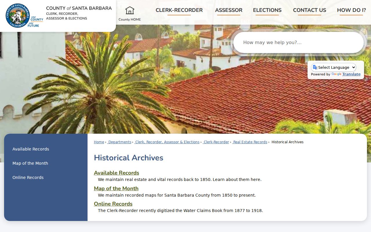 Santa Barbara previous residents County Historical Archives