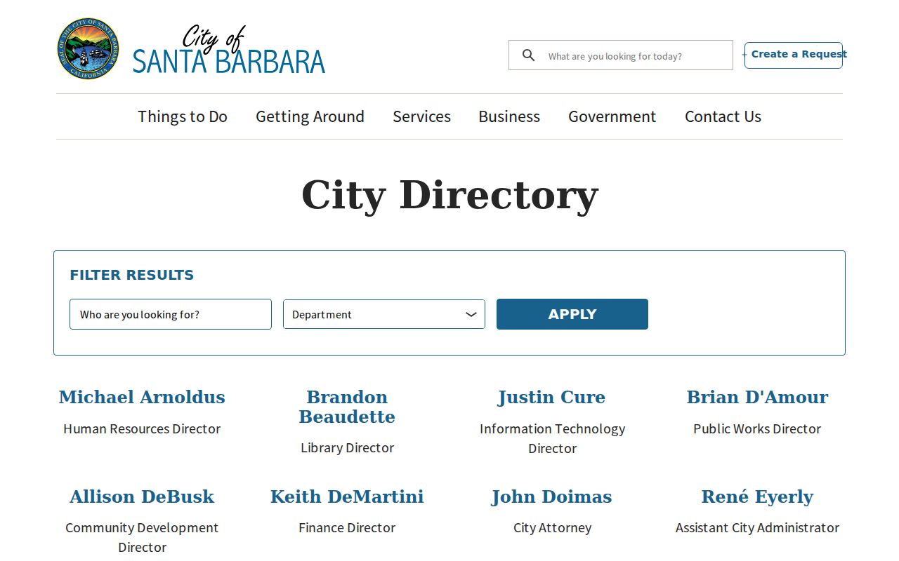 Santa Barbara resident lookup routing through the City of Santa Barbara directory